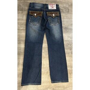 TRUE RELIGION Women's JOEY SUPER T BOOTCUT Jeans Leather Studded Flap Pockets 32